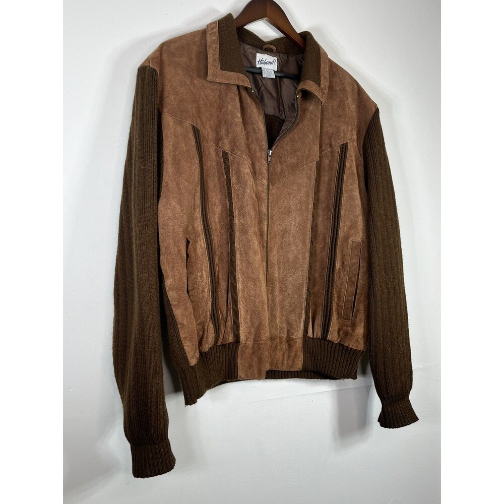 Vintage Haband Pig Leather  Jacket Mens 2x Knit Sleeve Back Zip Grandpacore